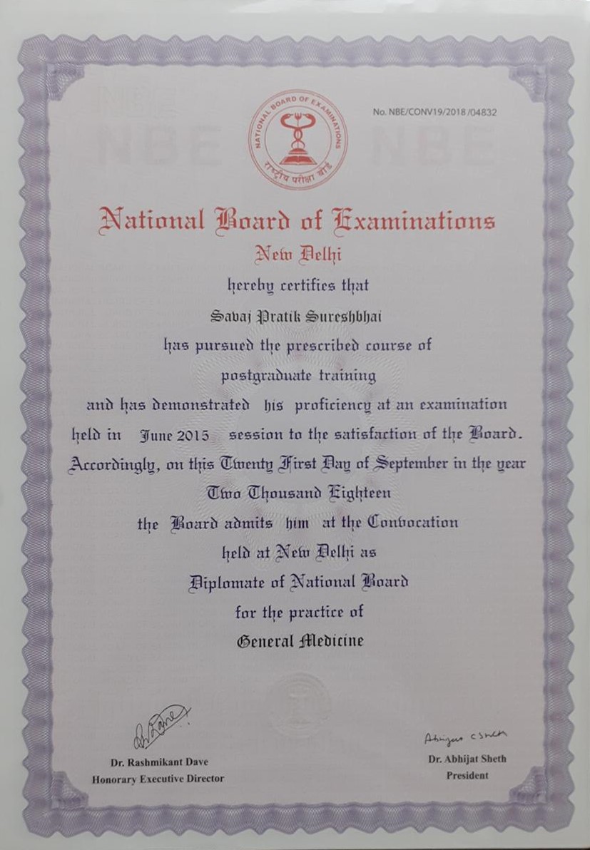 Dr. Pratik Savaj DNB General Medicine — National Board of Examinations